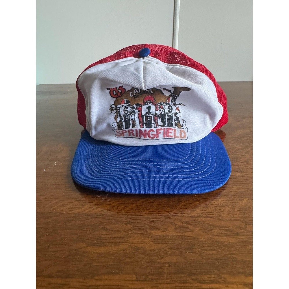 Vintage Camel Springfield Hat Cap Trucker Snapback One Size Red White Blue‎ Mens